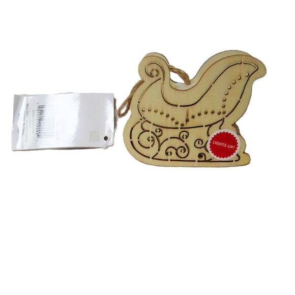 ArtMinds Wood Christmas Ornament Pre-lit Santa’s Sleigh Tabletop or Tree - Picture 2 of 3